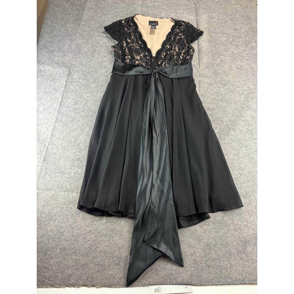 Scarlett Black Lace Beaded Cocktail Dress Satin Bow Womens 8 Whimsygoth Fairy